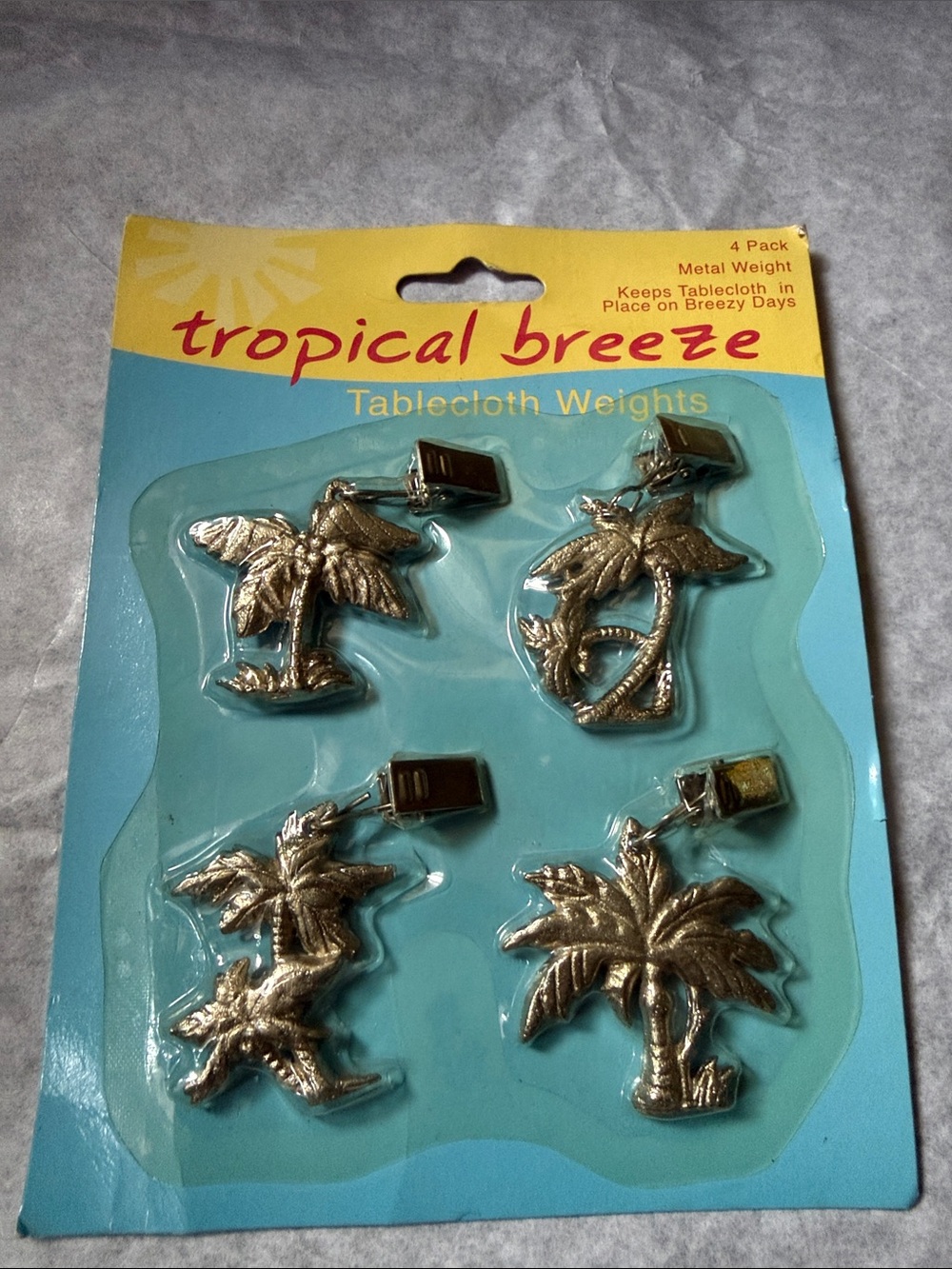 Tropical Breeze Palm Tree Tablecloth Weights - Set of 4. Silver. 🌴